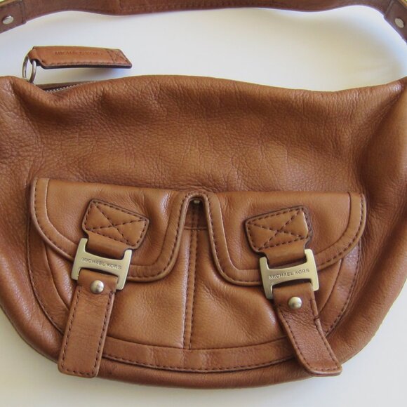 Michael Kors MK Cognac Pebbled Leather Shoulder Hobo Bag Handbag - Picture 1 of 14